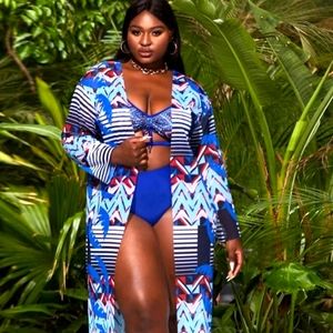 Plus Geo & Stripe Print Kimono